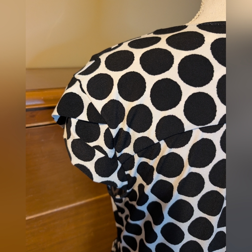 New York & Company Black and White Polka Dot Stretch Dress Cap Sleeve XL - Picture 5 of 13